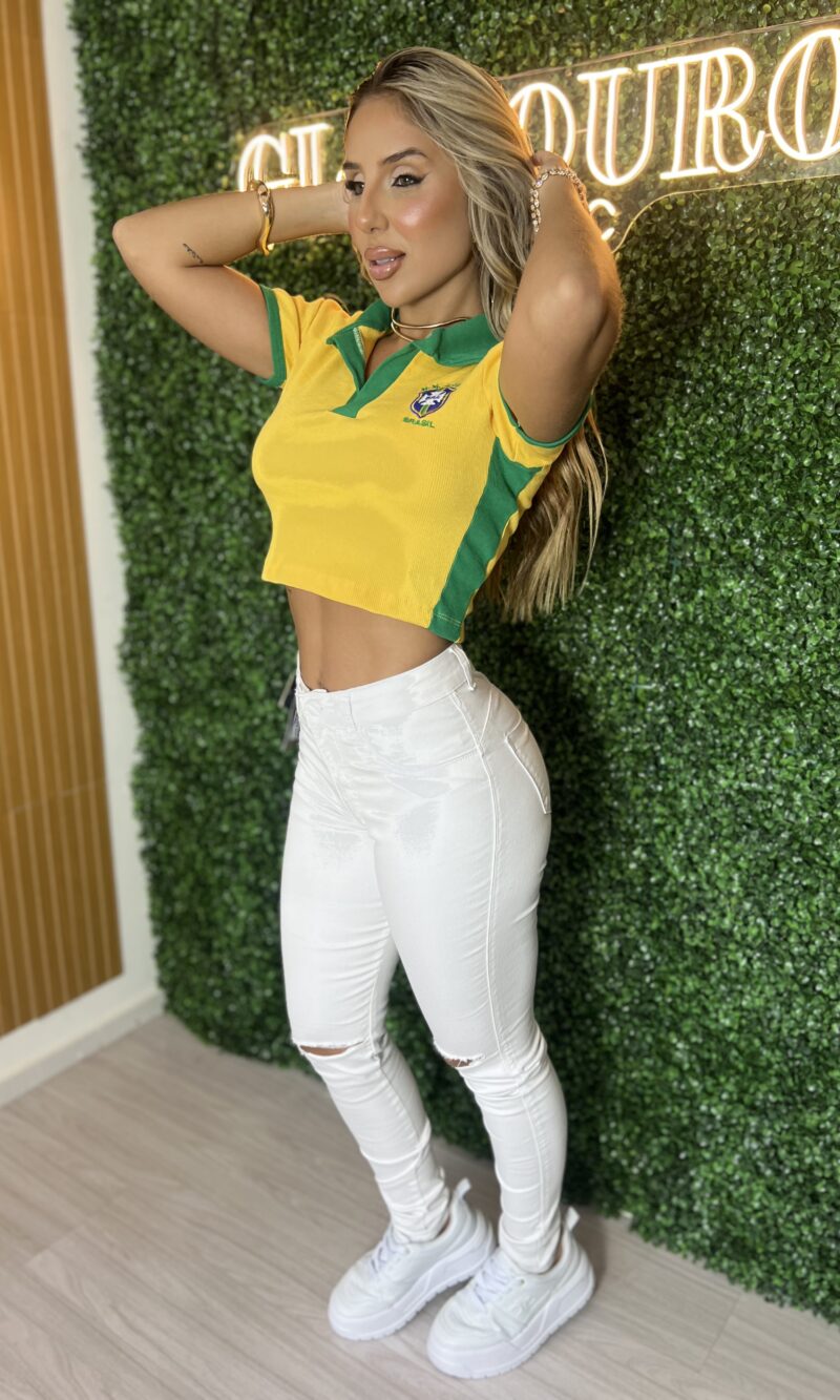 cropped gola polo brasil amarelo cropped gola polo brasil amarelo