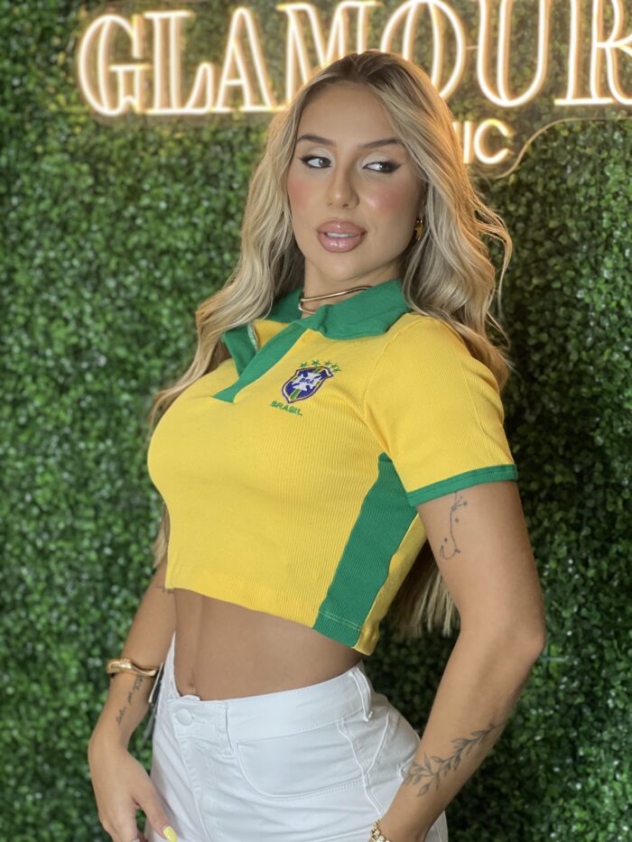cropped gola polo brasil amarelo cropped gola polo brasil amarelo