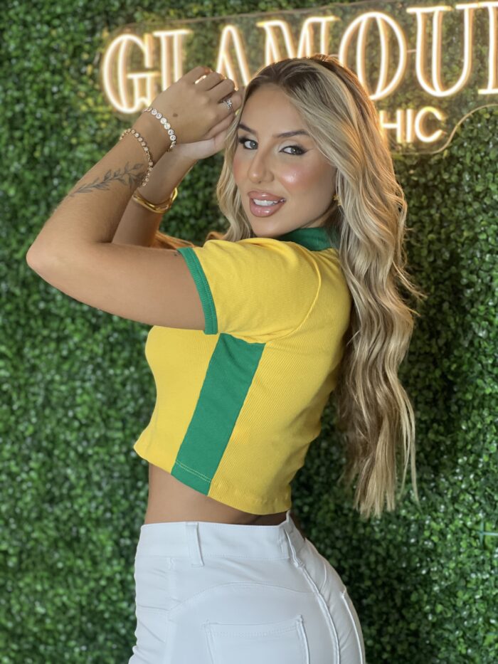 cropped gola polo brasil amarelo cropped gola polo brasil amarelo