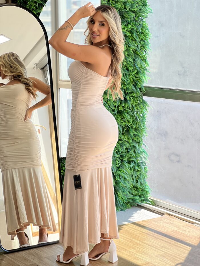 vestido midi milena bege vestido midi milena bege