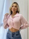 camisa cropped listrado rosa branco