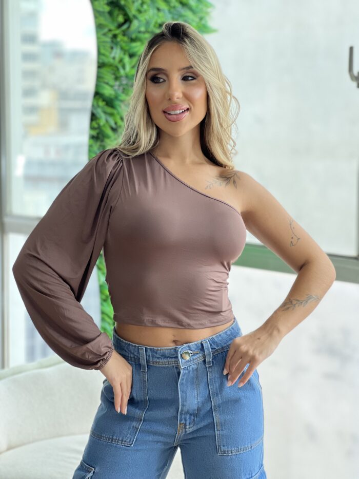 cropped manga longa camila marrom