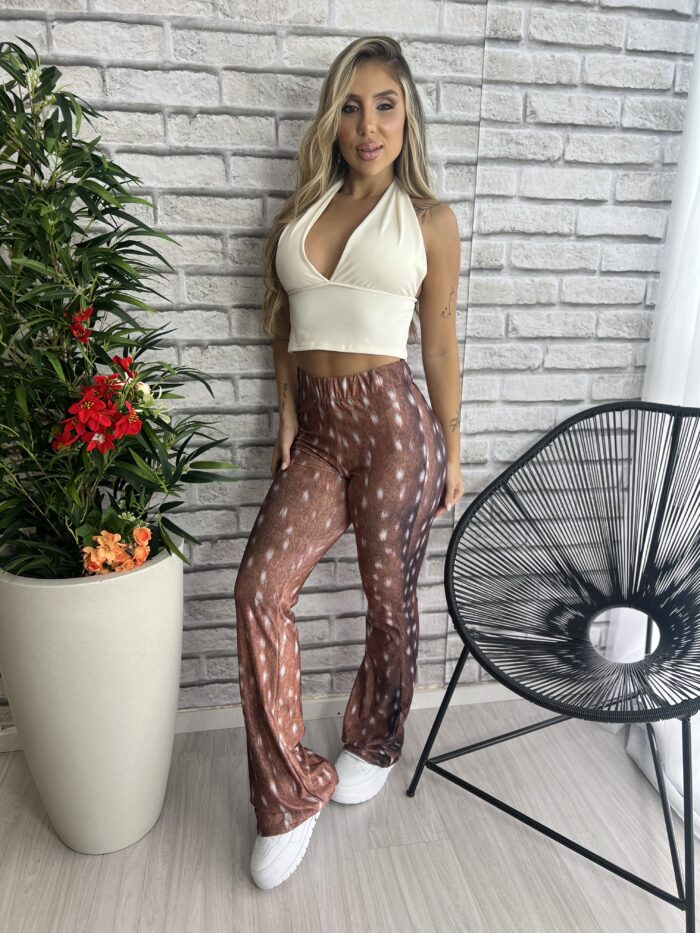 calca flare amara marrom bege calca flare amara marrom bege