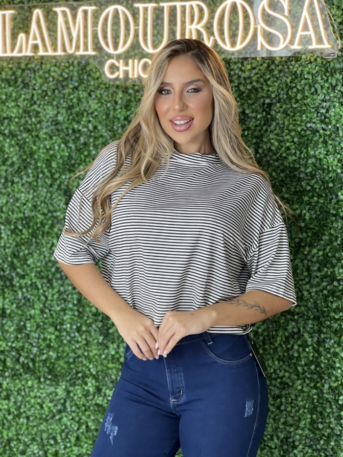 cropped listrado preto