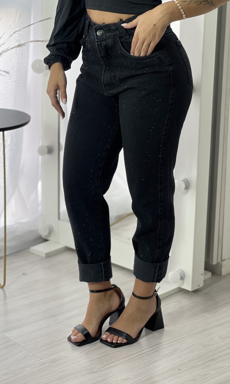 calÇa jeans mom strass black calÇa jeans mom strass black