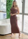 vestido midi laureny marrom