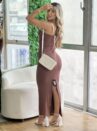 vestido midi laureny marrom