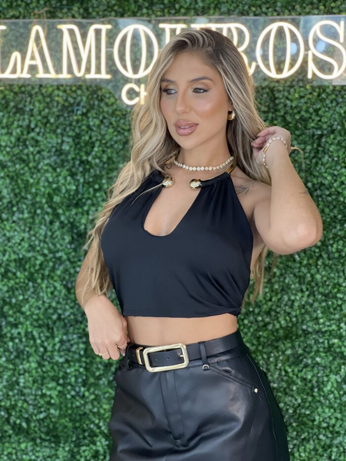 cropped argola com bojo preto