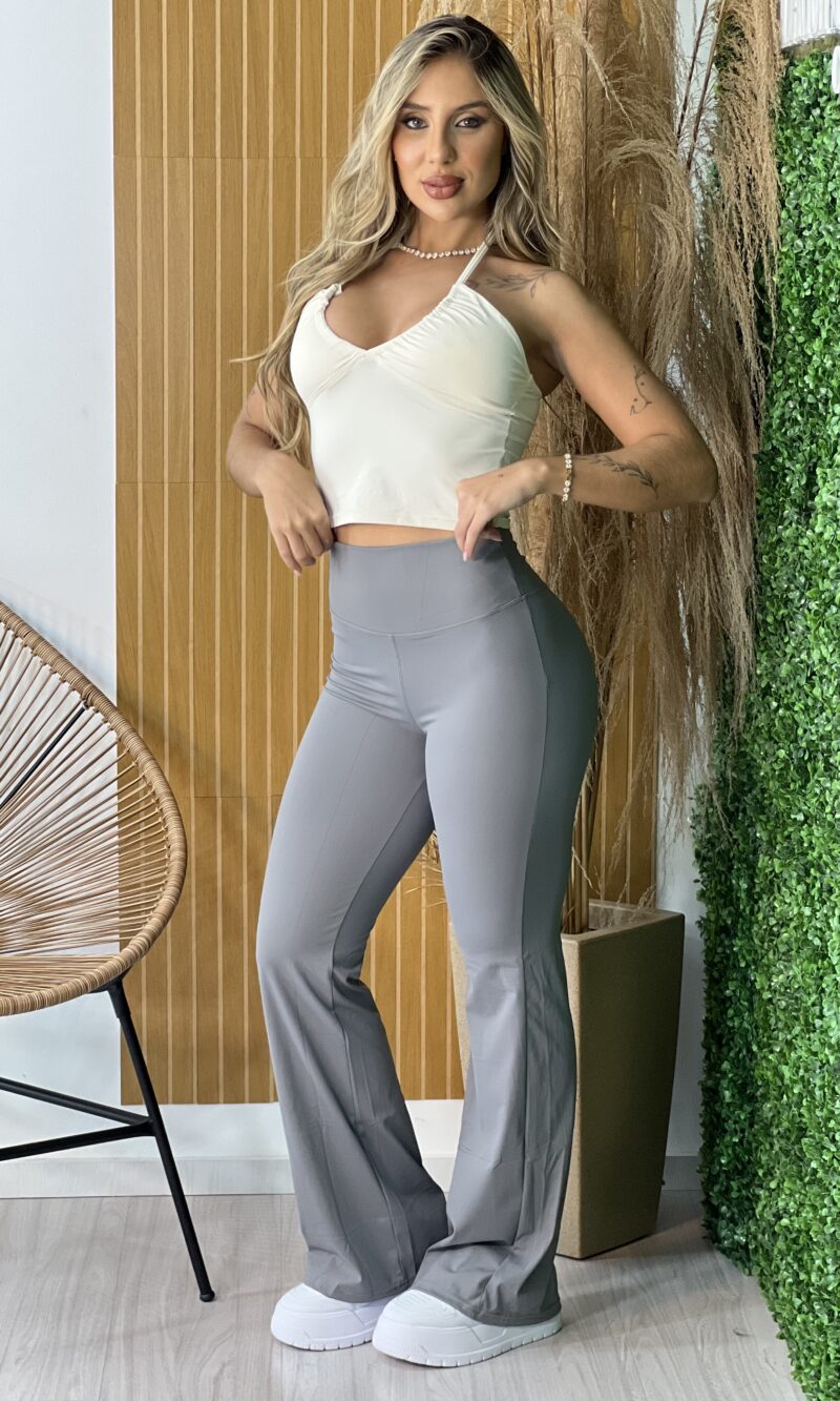 calca flare poliamida bibi cinza