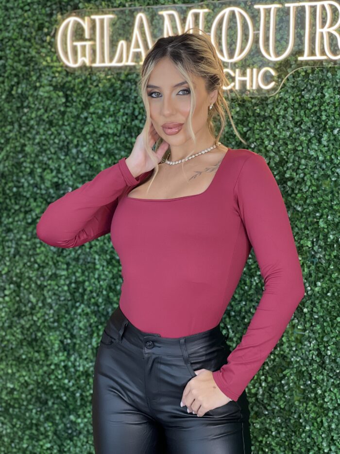 body manga longa thays bordo