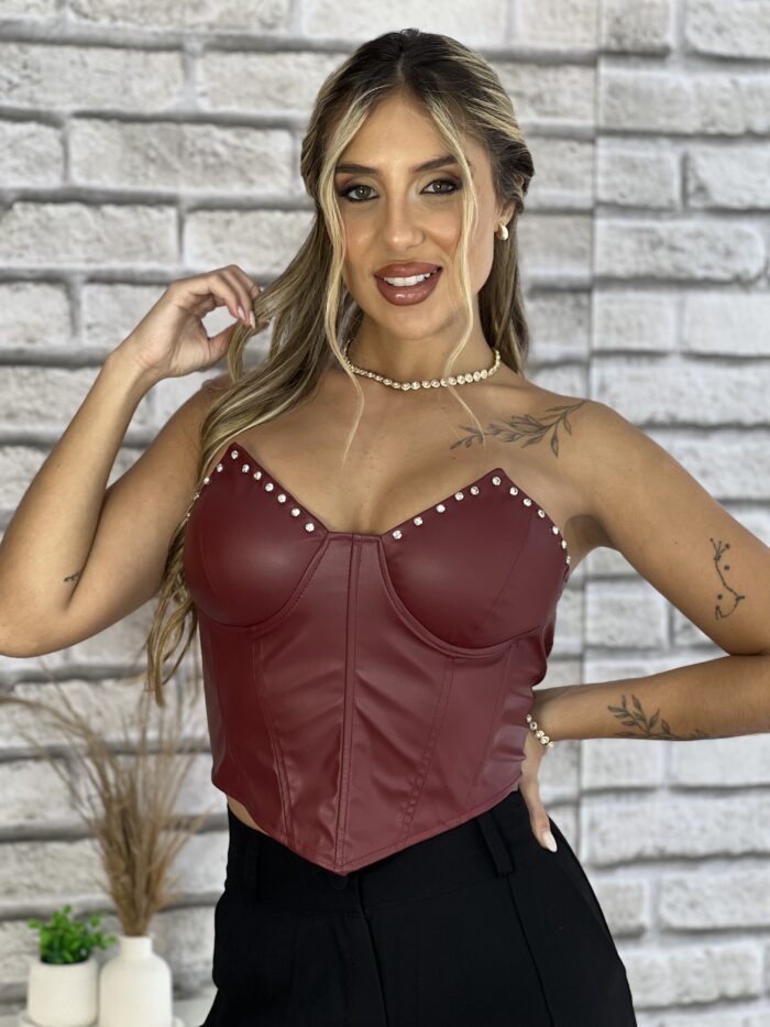 cropped corselet couro bordo cropped corselet couro bordo