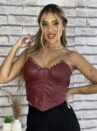 cropped corselet couro bordo