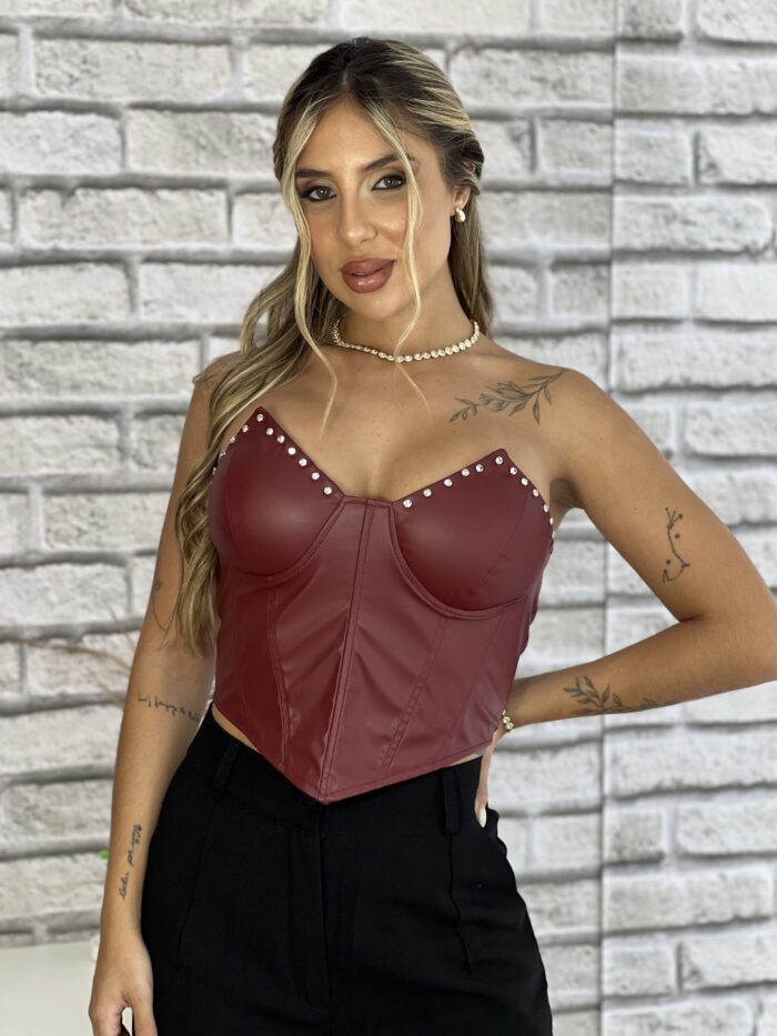 cropped corselet couro bordo cropped corselet couro bordo
