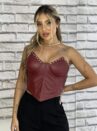 cropped corselet couro bordo