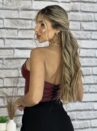 cropped corselet couro bordo