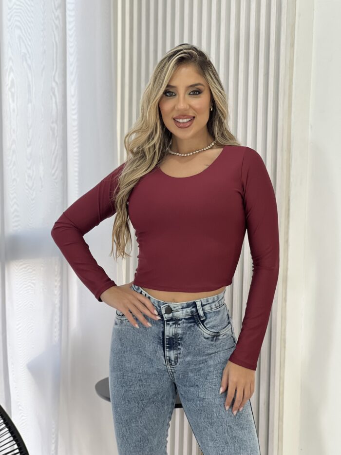 cropped manga longa basico bordo