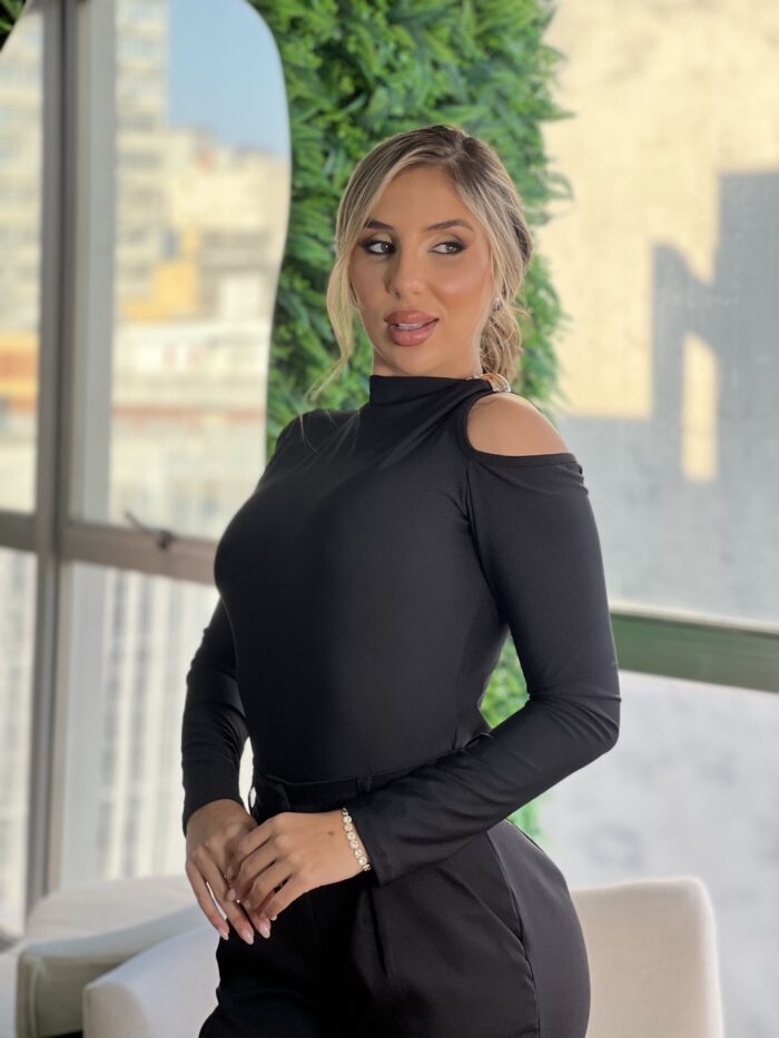 cropped manga longa cinara preto