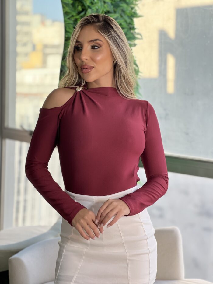 cropped manga longa cinara bordo