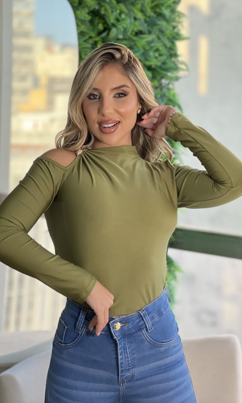 cropped manga longa cinara verde