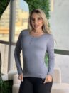 blusa termica botao com renda cinza