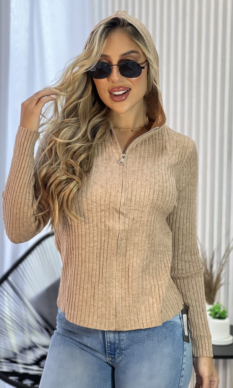 casaquinho modal com capuz bege