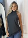 blusa assimetrica renda preto