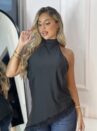 blusa assimetrica renda preto