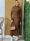 vestido midi morena marrom
