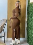 vestido midi morena marrom