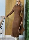 vestido midi morena marrom