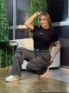 calca jeans wide leg cargo preto estonado