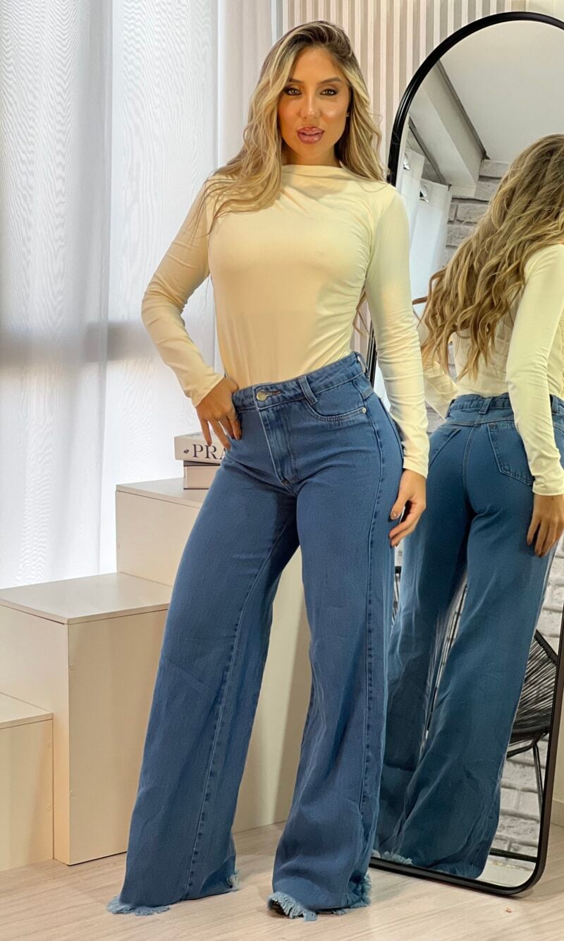 calca jeans wide leg zaya