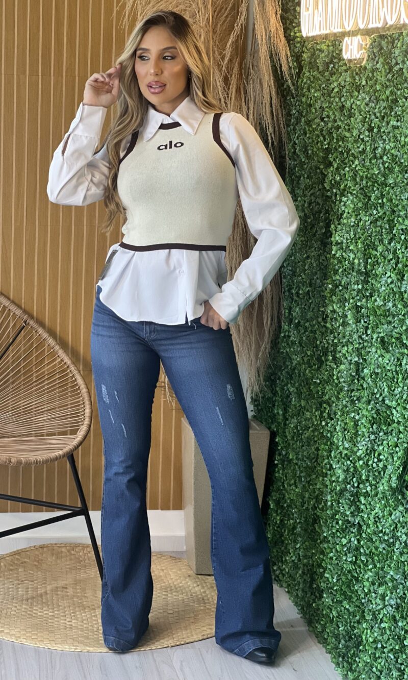 camisa acetinada branco