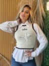 camisa acetinada branco