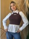camisa acetinada branco