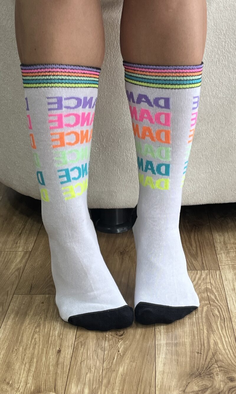 meia cano longo estampado branco