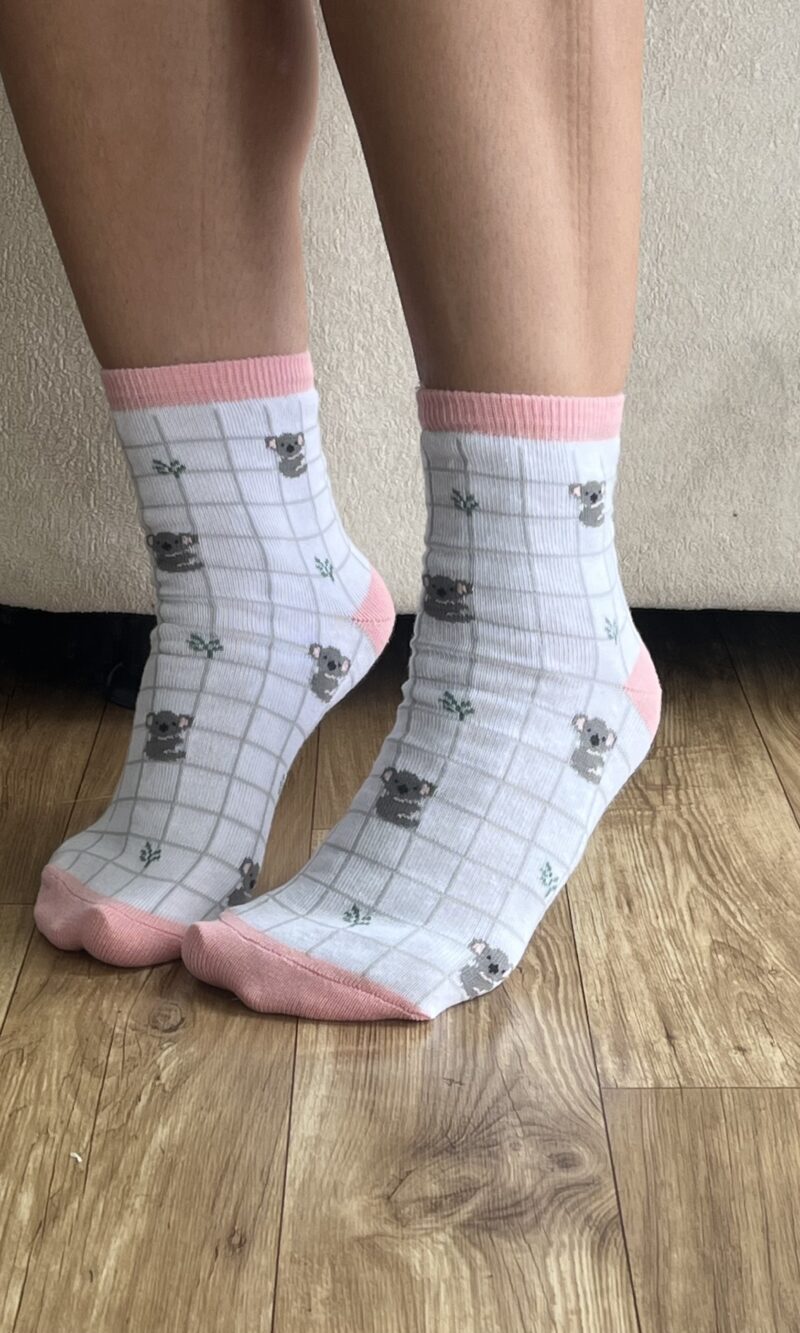 meia cano medio estampado branco ursinho