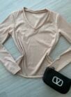 blusa flanelada gola v ully bege