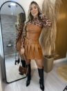 saia com short courino rodayka caramelo