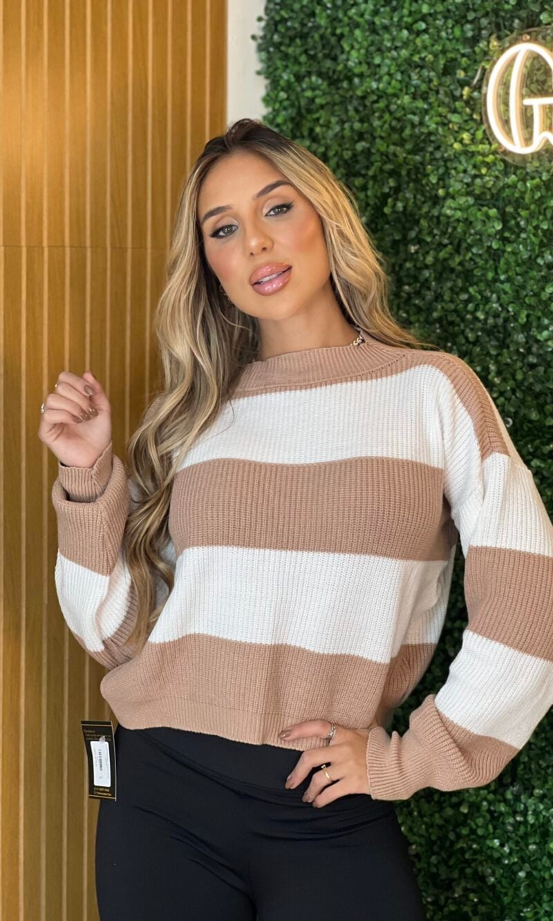 blusa cropped tricot jÉssica bege listras