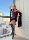 vestido manguito barretos marrom