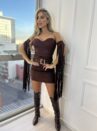 vestido manguito barretos marrom