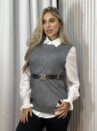 camisa com colete modal e cinto cinza