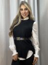 camisa com colete modal e cinto preto