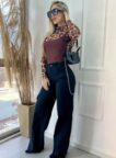calca jeans wide leg cargo fabiana preto