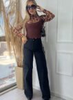 calca jeans wide leg cargo fabiana preto