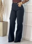 calca jeans wide leg cargo fabiana preto