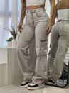 calca jeans wide leg cargo fabi