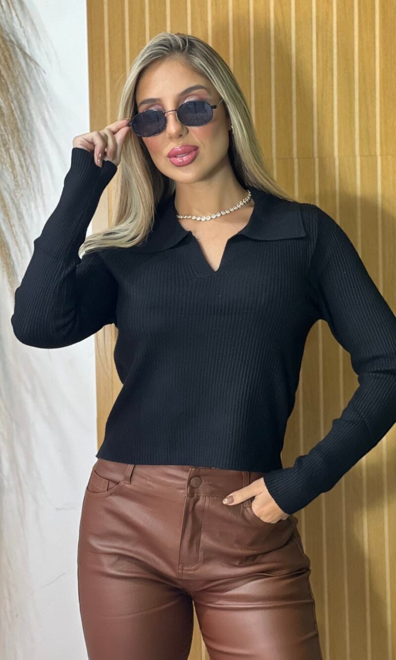 blusa modal gola polo preto