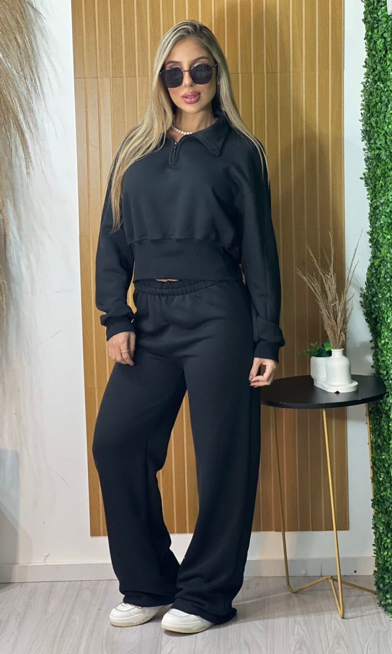 conjunto moletom ziper preto